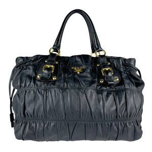 Prada Nappa Gaufre Satchel black gathered lambskin leather